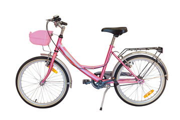 Fototapeta premium pink girlish bicycle isolated on a white background