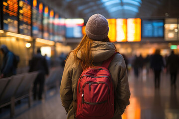 Solo Female Traveler Examining Flight Schedules