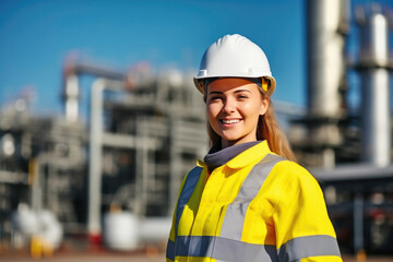 Worker in Blue-collar Uniform at Gas Refinery Smiles