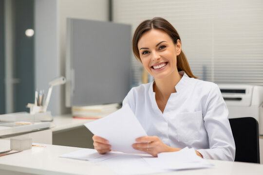 Expert Woman Dentist with Prescription in Her Modern Office