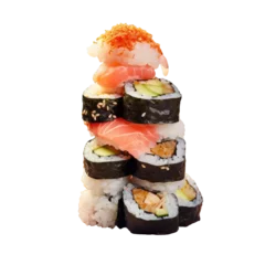 Photo sur Plexiglas Bar à sushi Japanese sushi rolls displayed on a stone backdrop transparent background