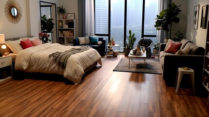 Fototapeta premium Condo one bed muji cozy style, Generative AI