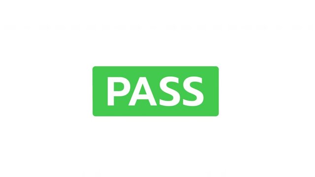 "PASS" Hand stamping rubber stamp animation, transparent background, alpha channel included.