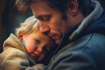 Father's Tender Embrace with Little Son