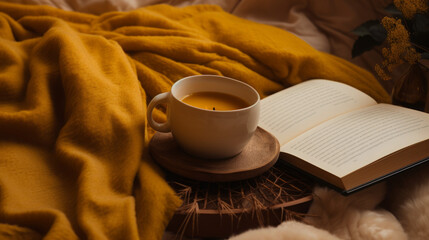 Embracing the Tranquility of Autumn Mornings with a Cup of Coffee and a Good Book