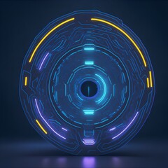 Game portal ui with hologram light technology and neon circle effect. Futuristic game technology, round podium and bright wrap aura. Teleport to scifi universe. Realistic portal. Isolated illustration