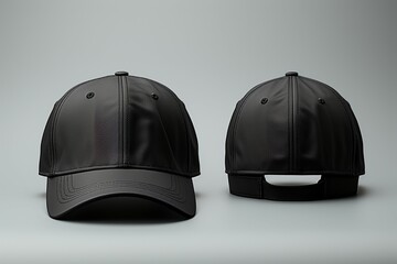 Mock up featuring a black baseball cap showcased from four different angles