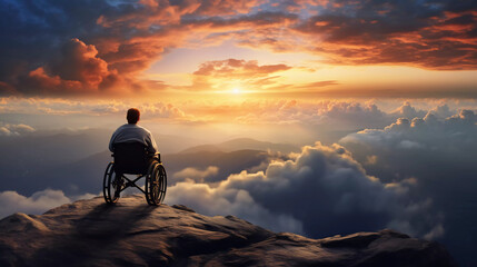 wheelchair user at the top of a mountain 