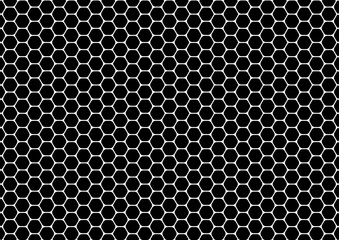 Black and white hexagon metal grid pattern, hexagonal vector. Fully editable vector element 