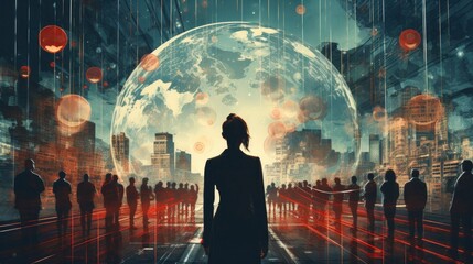 future trend, global, economic, environment, people, collage art, Generative AI