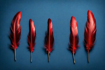 red feather on a blue background