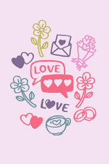 Hand-drawn cute love and Valentine-themed doodle elements