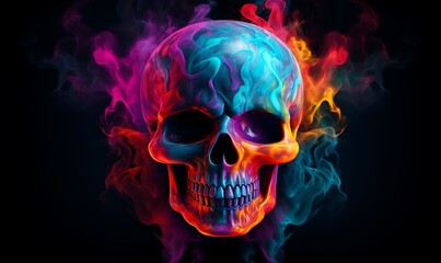 skull background covered in colorful smoke. Generative Ai