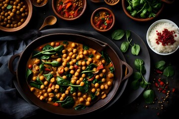 A hearty vegetable curry with chickpeas, spinach, and aromatic spices.