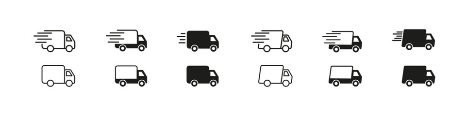 Fast delivery icon. Express delivery vector set. Van courier isolated on white background. Quick parcel shipping. - obrazy, fototapety, plakaty