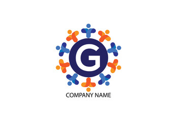 people with letter G logo design concept template