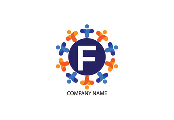 people with letter F logo design concept template