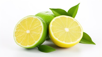 sliced lemon and lime with white background