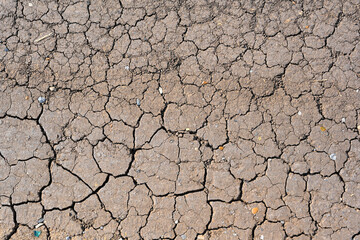 Dry mud cracked ground texture. Drought season background. Dry and cracked land, dry due to lack of rain. Effects of climate change.