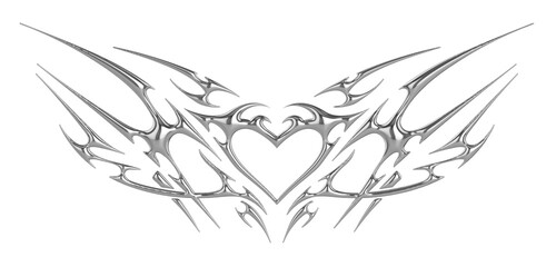 Succubus womb tattoo. Demon heart sigil, 3D chrome metal in tribal style tattoos