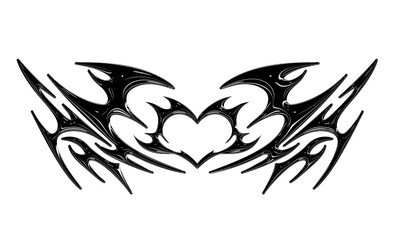 Succubus womb tattoo. Demon heart sigil, 3D black metal in tribal style tattoos