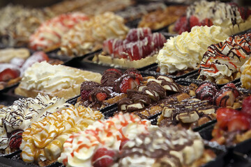 Assorted Belgian Waffles Topped with Fruits, Chocolate, and More