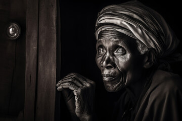 Candid moment - Black and White portrait of an elderly man in a turban
