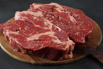 Plain fresh cut chuck steak prepared for cooking