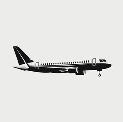 Airplane silhouette on white background, vector