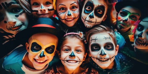 Happy halloween. children in costumes and makeup holiday happy halloween