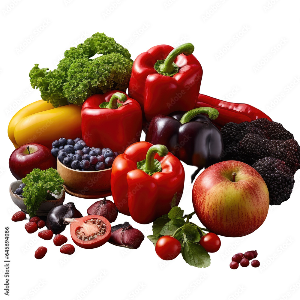 Sticker Benefits of antioxidants from red fruits and vegetables like apple pepper grape and sweet pepper showcased on a transparent background