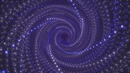 Abstract screw tunnel. A tunnel formed by colored dots lined up in a line. 3D render.