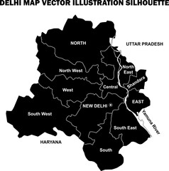 Delhi Map silhouette vector illustration on white background