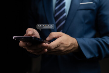 Individuals with hologram reviews of products and services, writing reviews of products and services after use on the comment box to build credibility for the store, rating stars based on satisfaction