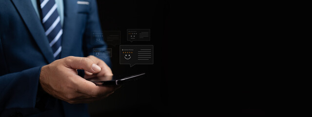 Individuals with hologram reviews of products and services, writing reviews of products and services after use on the comment box to build credibility for the store, rating stars based on satisfaction