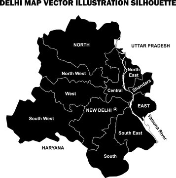 Delhi Map silhouette vector illustration on white background