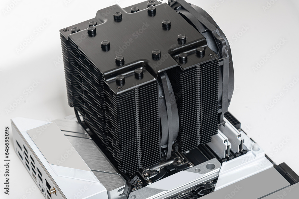Poster installing a large air cooler on a computer processor.