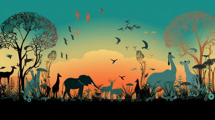 Zoo world illustration background with copyspace. Generative AI.