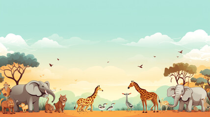 Zoo world illustration background with copyspace. Generative AI.