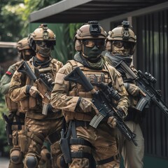 Fototapeta premium airsoft army team ready for action design illustration