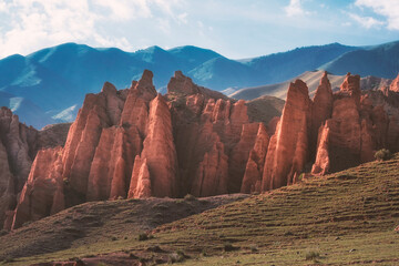 a Tract Zhaman uy in mountains of Kazakhstan on platey Assy. Fantastic clay remains of red color