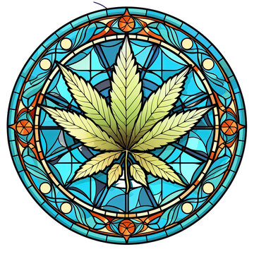 High resolution JPEG of stained glass style cannabis leaf isolated on transparent background
