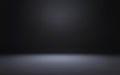 Black empty room 3d background. Low diffused spotlight on smooth floor.