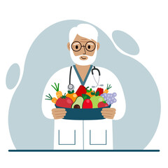 Nutritionist doctor with a bowl of fruits and vegetables. Dietitian