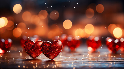heart shaped candles on a blurred background with bokeh lights, Valentine or love concept background wallpaper