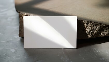 Business Cards Stack Mockup for Branding and Logo with Window Soft cast Light Shadow, Leaning against a Stone, Single Business card for Design Template