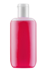 Cosmetic bottle red color isolated on white background.; Antimicrobial liquid gel. Hand hygiene. Shampoo bottle. File contains clipping path.