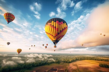 Naklejka premium Colorful hot air balloons flying on sky, hot air balloons, Generative Ai illustration