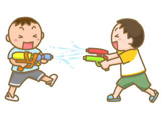 水鉄砲で遊ぶ子供たち