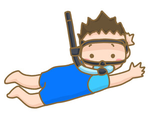 シュノーケルをつけて泳ぐ男の子